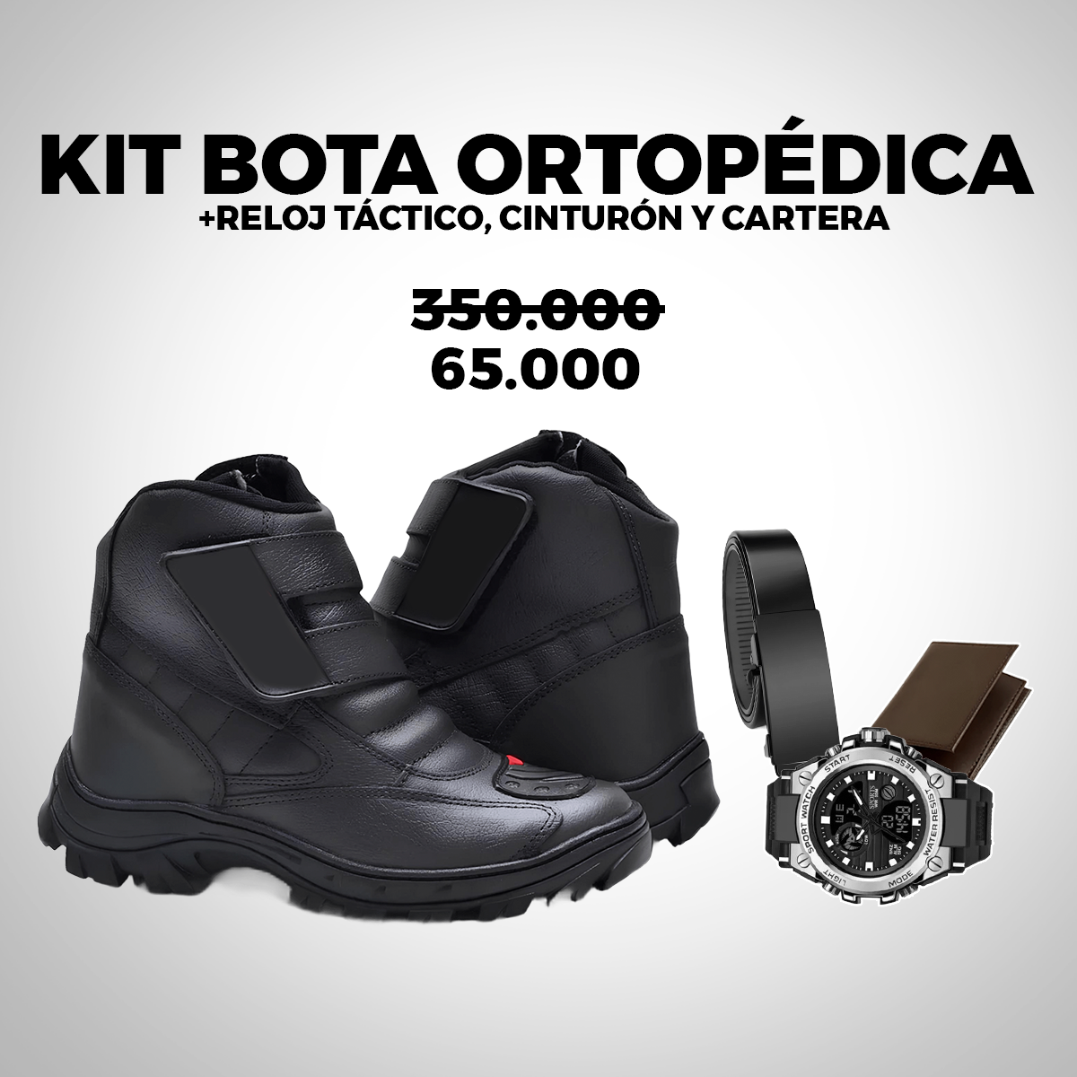 Kit Bota Ortopédica Vulkan con Caña Media de Cuero Floater + REGALOS: Reloj Táctico, Cinturón y Billetera. | PROMOCIÓN ESPECIAL 30 AÑOS - ENVÍO GRATIS
